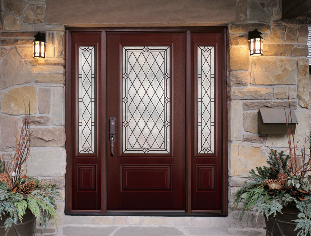 codel canterbury front door with frosted diamond stained glass look